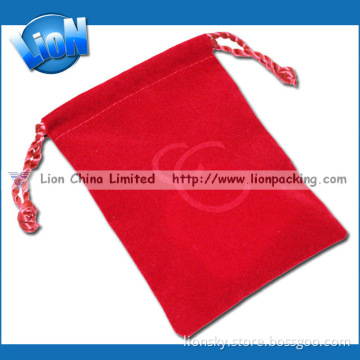 Featured Red Velvet Jewelry Pouch Bag with Logo (E-019)